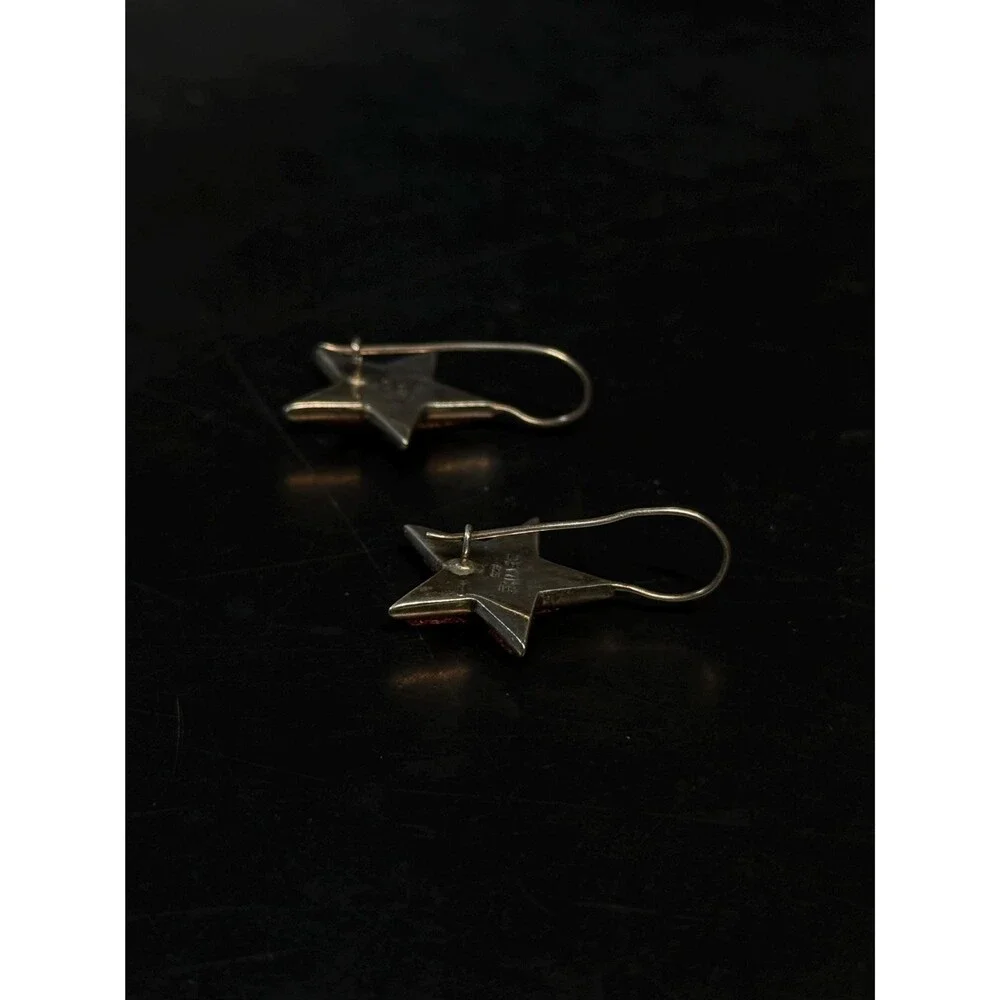 Vintage Devine 925 Sterling Silver Coral Star Dangle Earrings